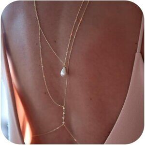 🆕 Women Gold Rhinestone Peal Back Chain Necklace Lingerie Waist Belly Jewelry